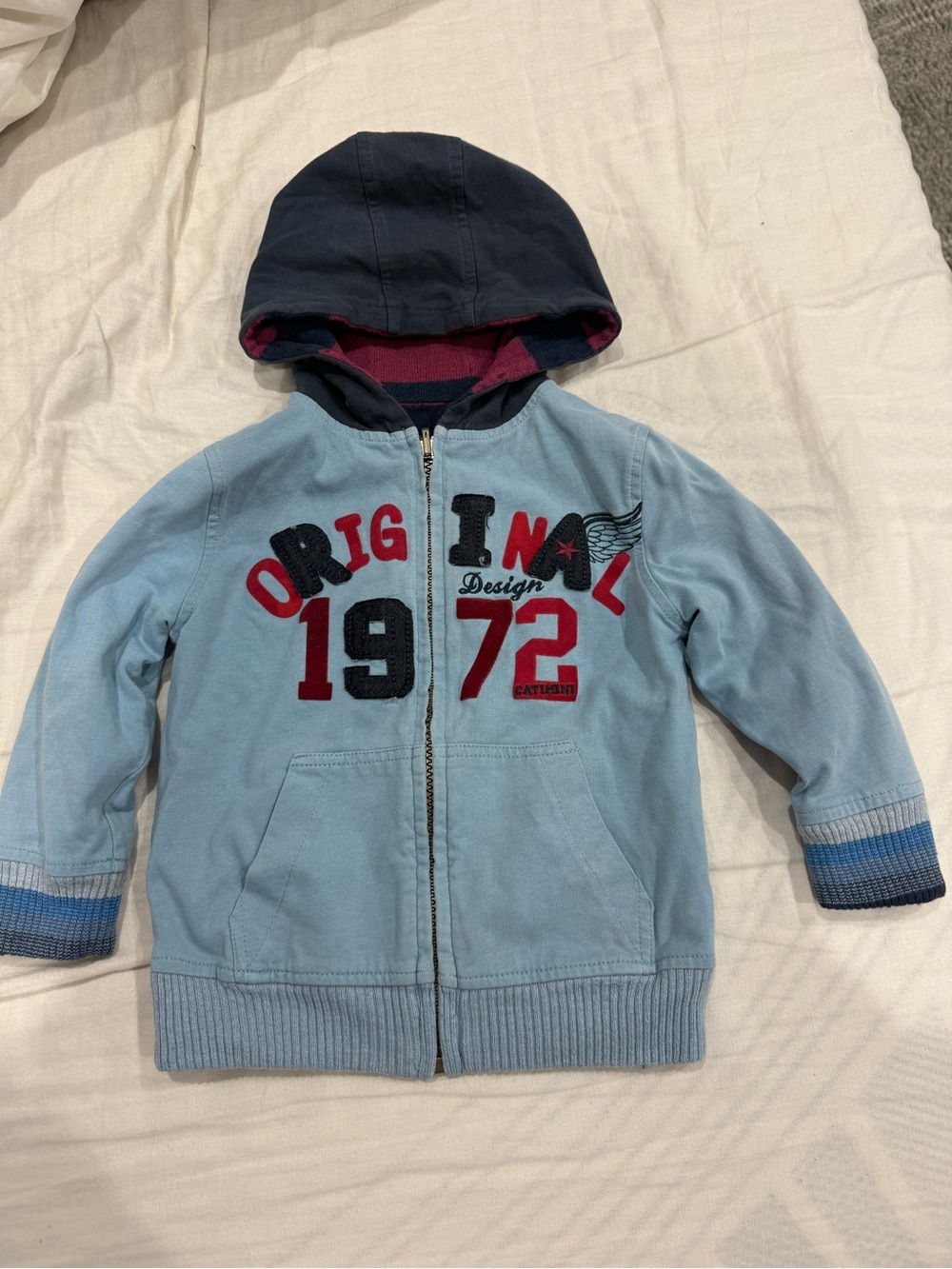 Catimini reversible Navy and Red Striped Hooded Sweater size 3T